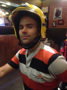 Chris enjoying the fireman hat